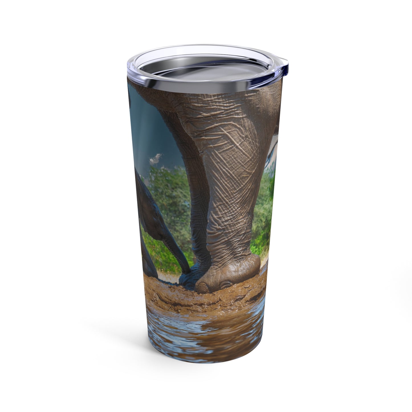 Enjoy Nature Mom with Baby Elephant at Watering Hole 20 oz Travel Tumbler