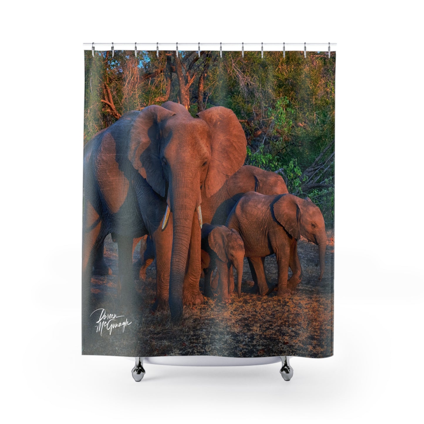 Elephant Family Shower Curtain | Serene & Earthy Wildlife Decor by Enjoy Nature