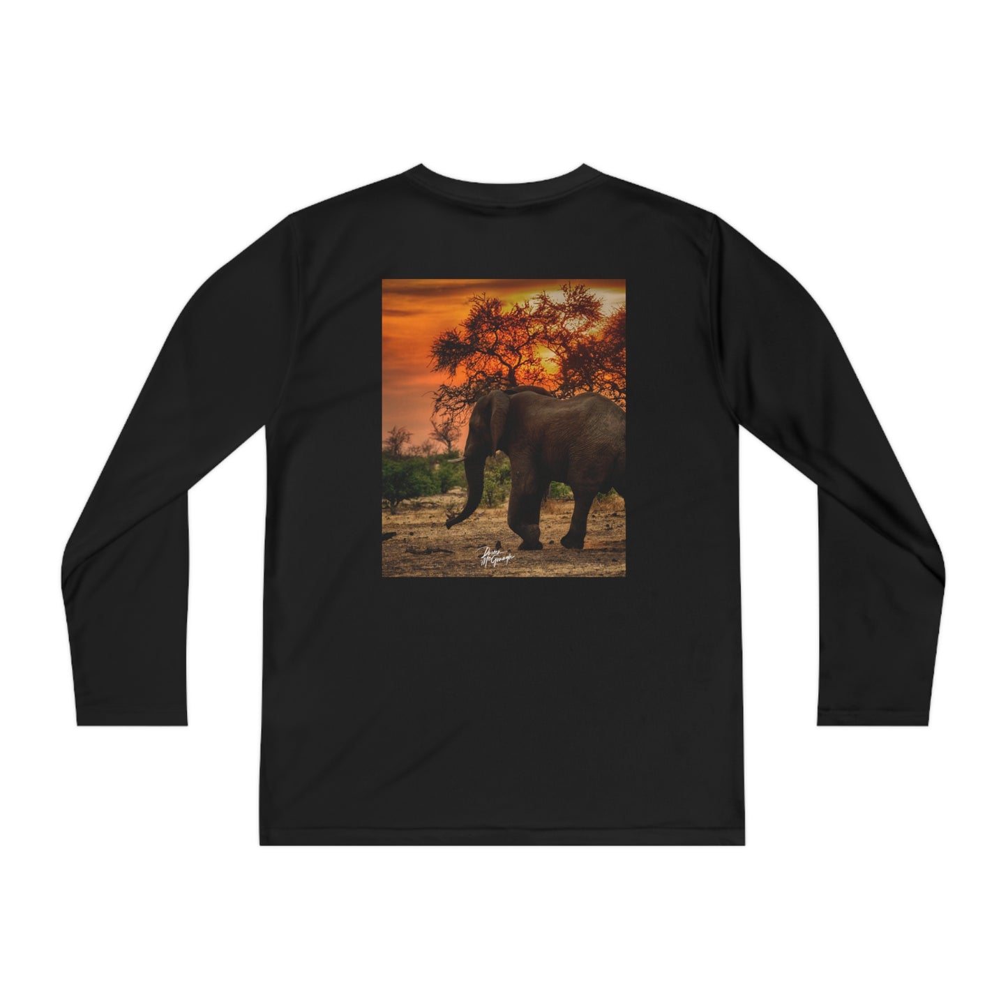 Youth Competitor Long Sleeve Tee with Spirited Elephant at Sunset by Enjoy Nature