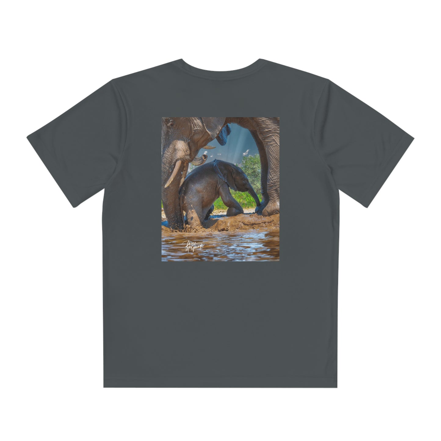 Youth Competitor Tee with Fine Art Image Elephant Baby with Mom's Gentle Touch by Enjoy Nature