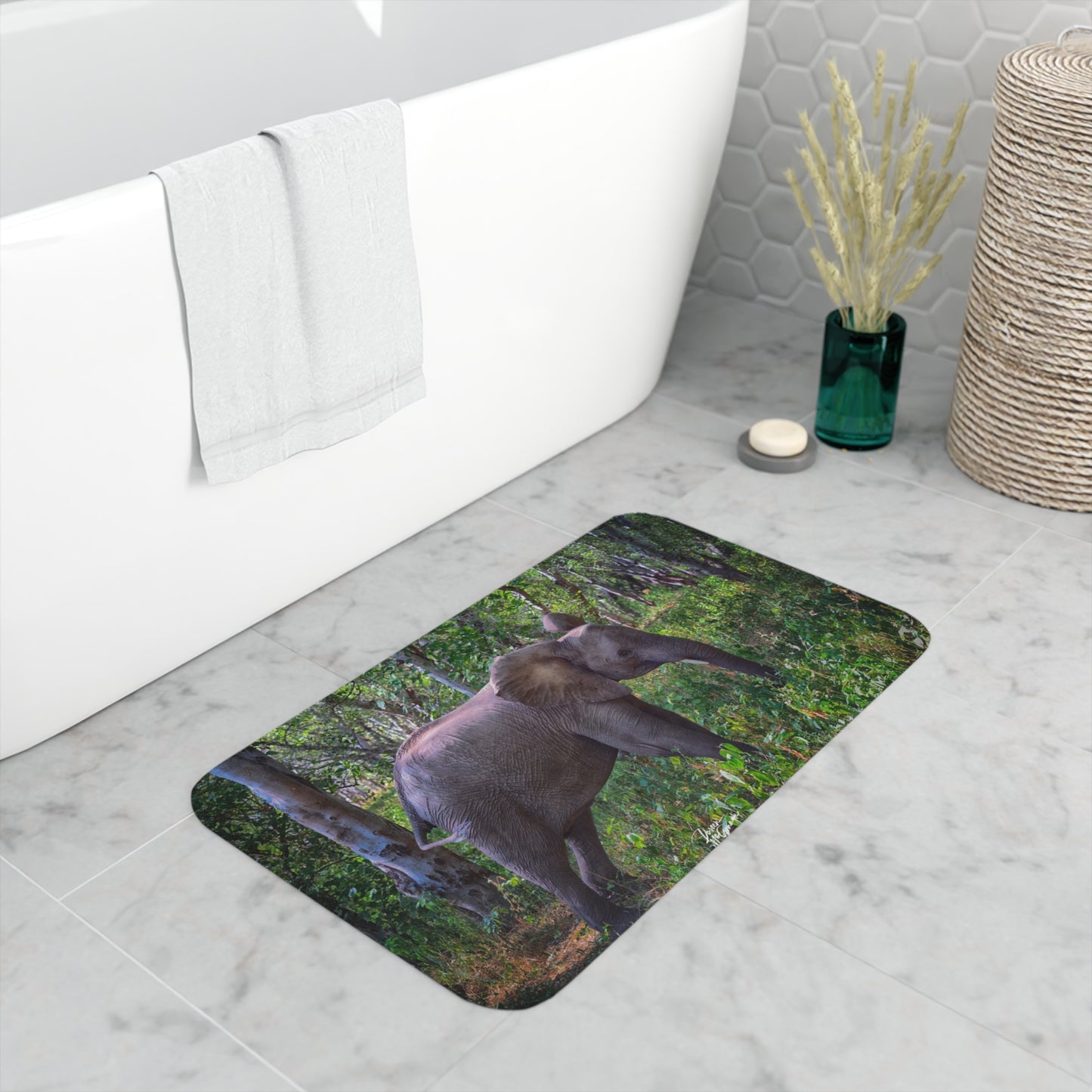 Baby Elephant in Forest Memory Foam Bath Mat