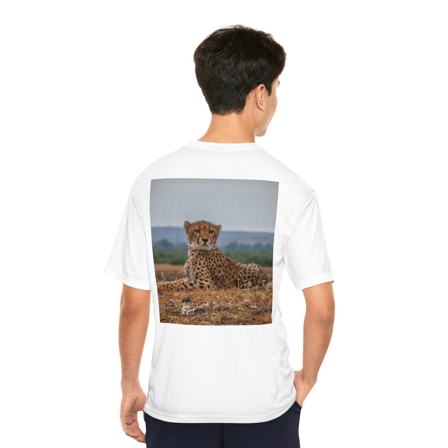 Men's Performance T-Shirt with Fine Art Image of Cheetah Portrait by Enjoy Nature