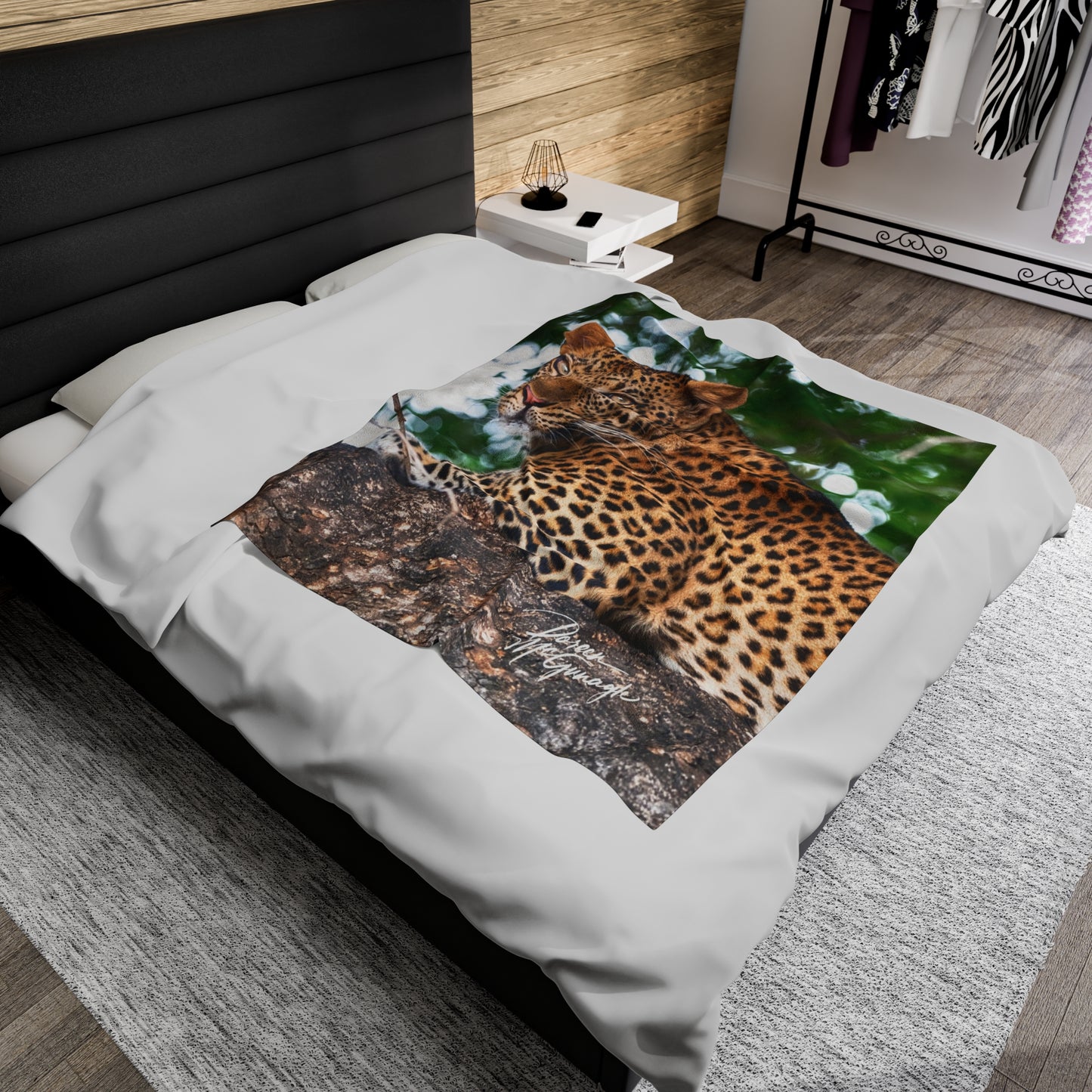 Velveteen Plush Blanket with Leopard in Tree by Enjoy Nature