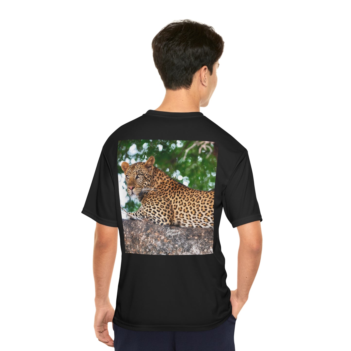 Men's Performance T-Shirt with Fine Art Image of Leopard in Tree by Enjoy Nature