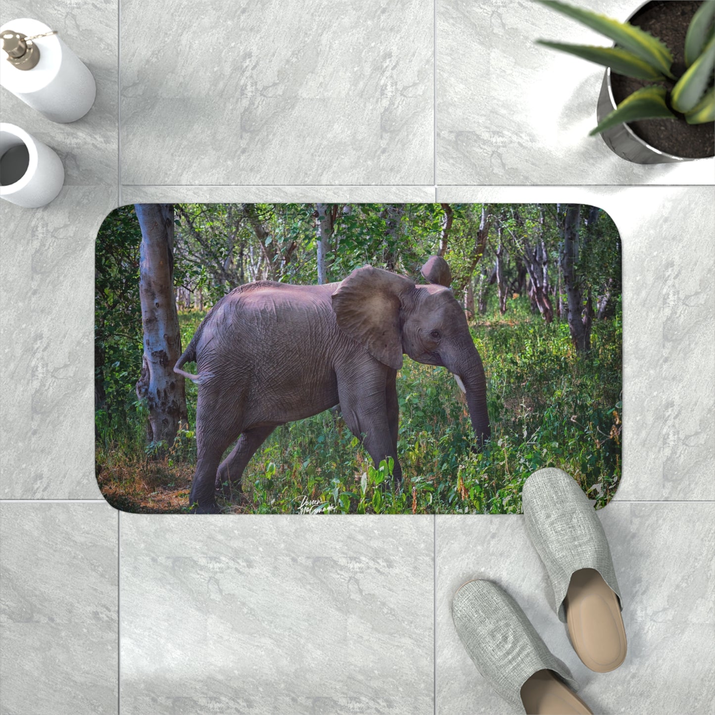 Baby Elephant in Forest Memory Foam Bath Mat