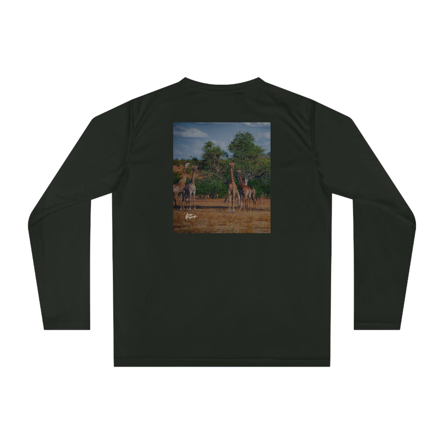 Unisex Long Sleeve Performance Tee - "Giraffe Family" by Enjoy Nature