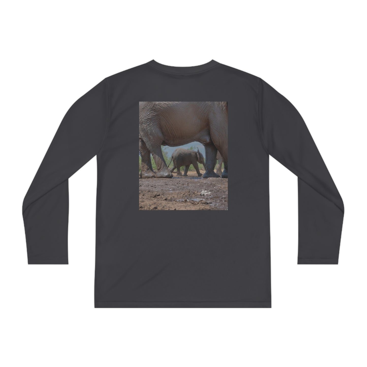 Youth Competitor Long Sleeve Tee with Elephant Baby Under Mom’s Watchful Eye by Enjoy Nature