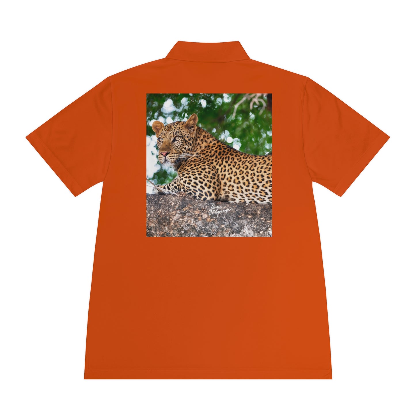 Men's Performance Polo Shirt - Leopard in Tree by Enjoy Nature