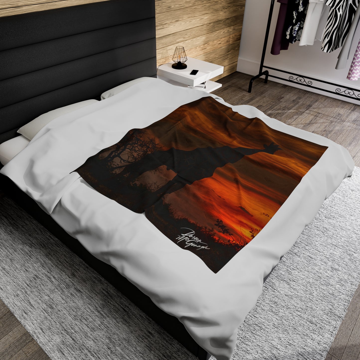 Velveteen Plush Blanket with Giraffe Silhouette at Sunset by Enjoy Nature