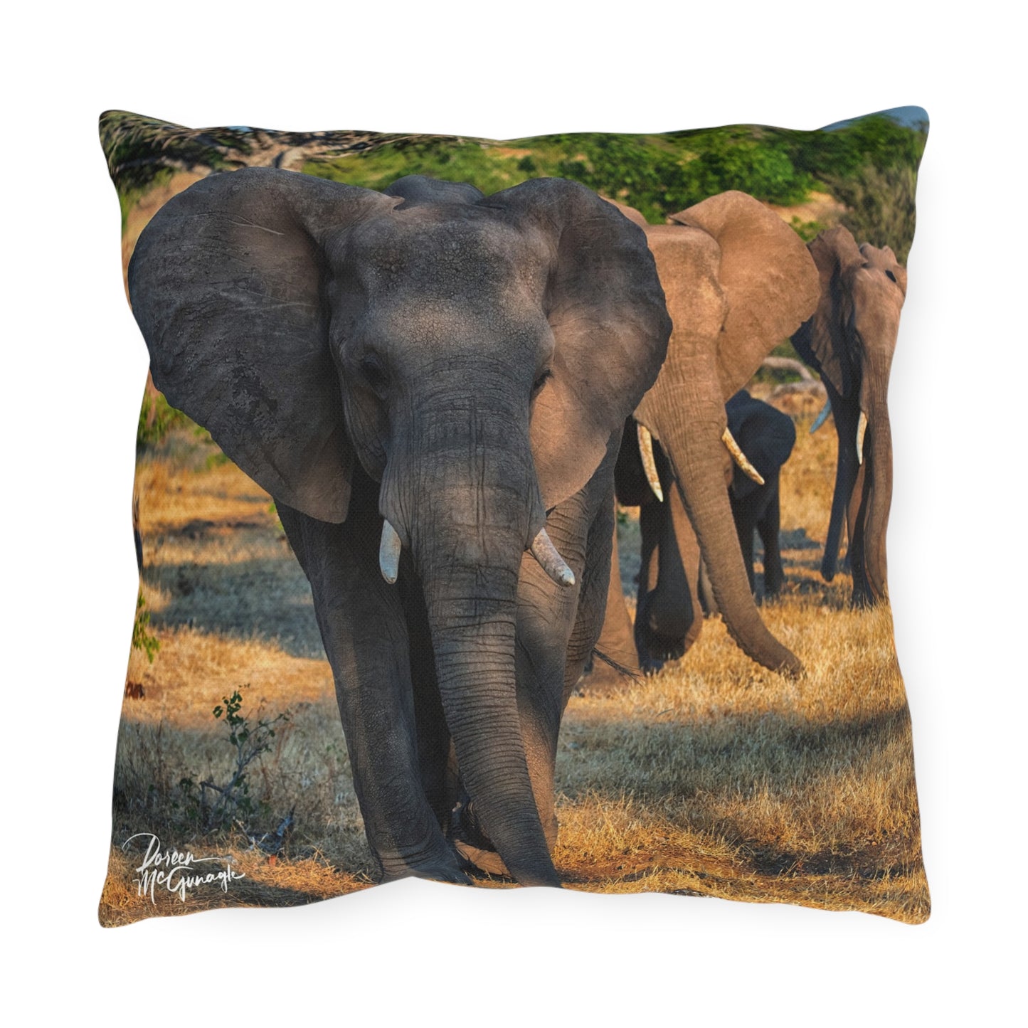 Enjoy Nature Outdoor Pillow with Elephant Family – Artistic, Comfy, and Durable Decorative Accent