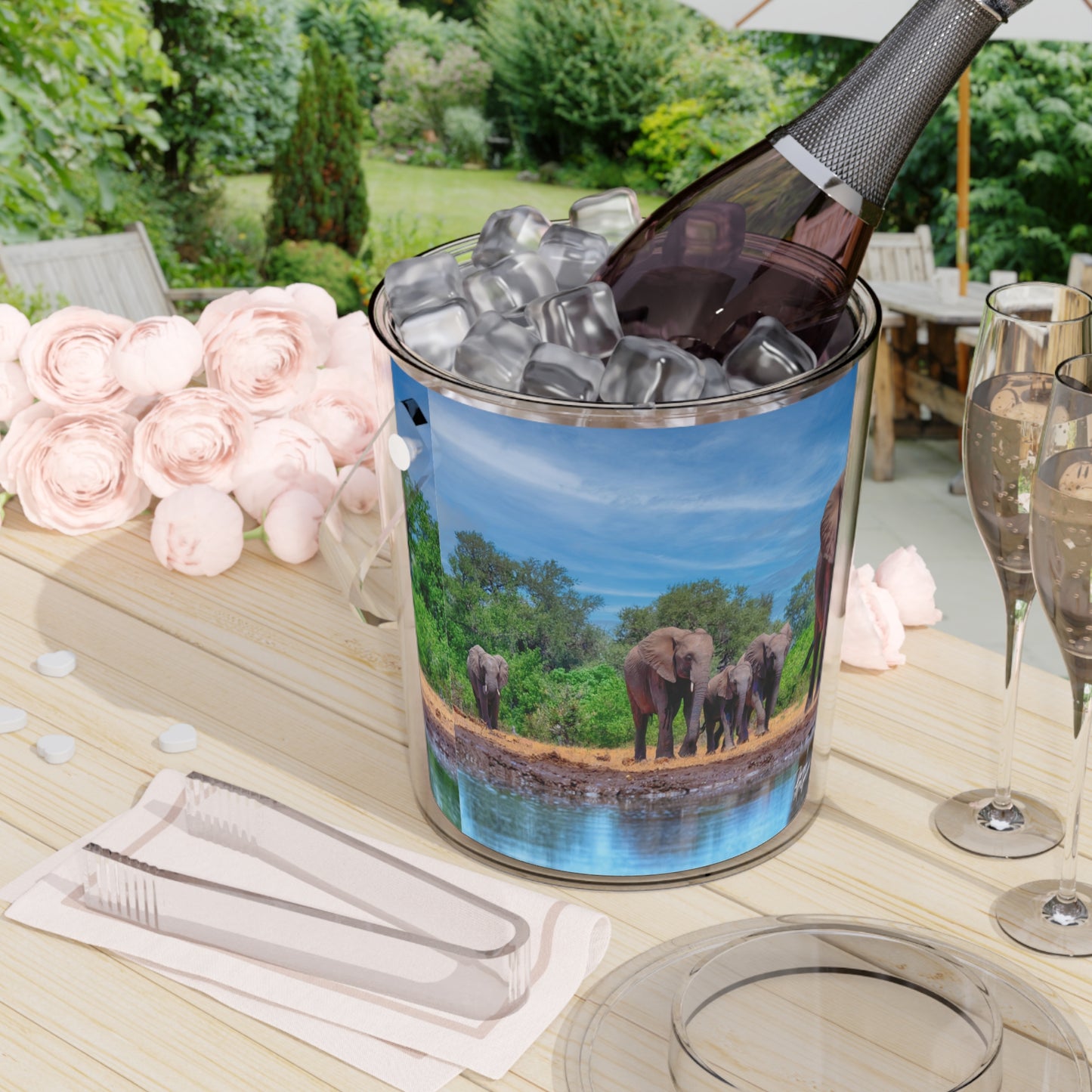 Enjoy Nature Elephant Family at Watering Hole Insulated Ice Bucket