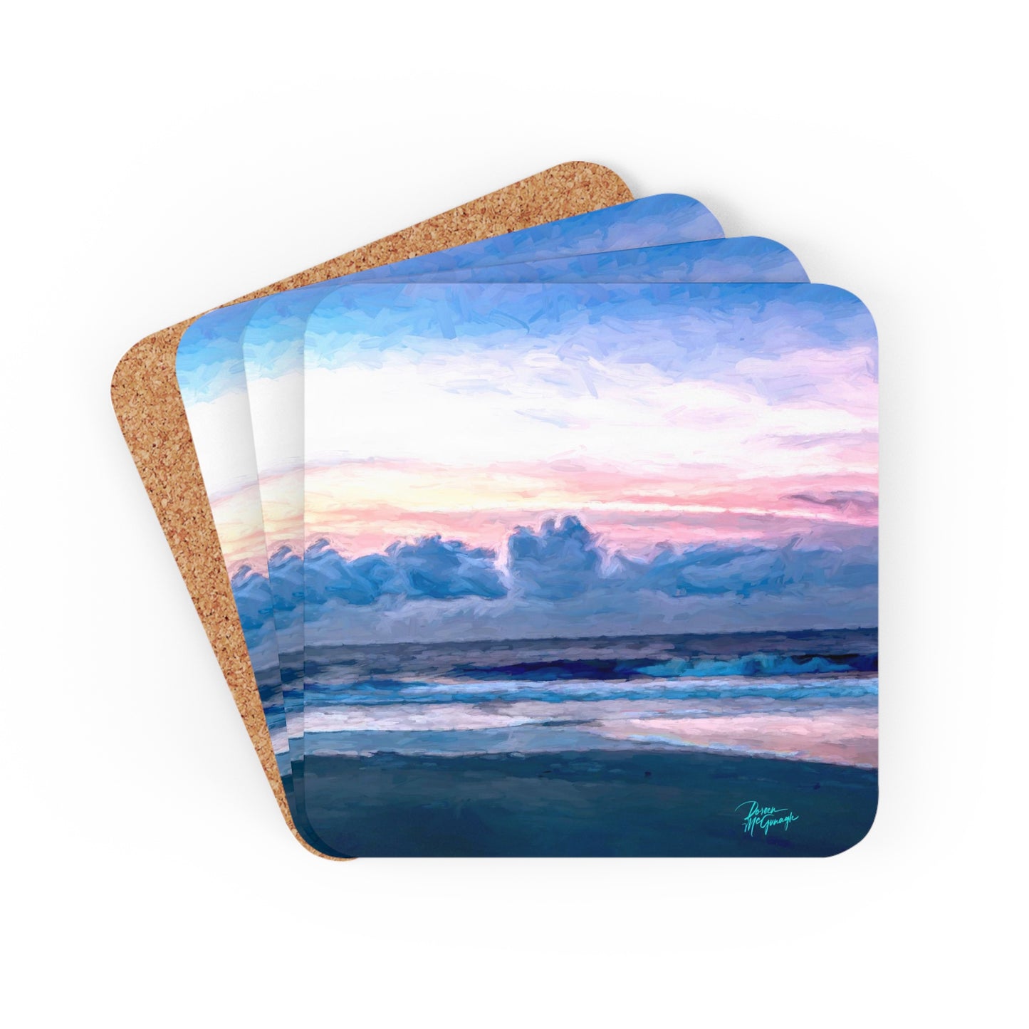 Cotton Candy Sunrise on St. Simon Island Corkwood Coaster Set