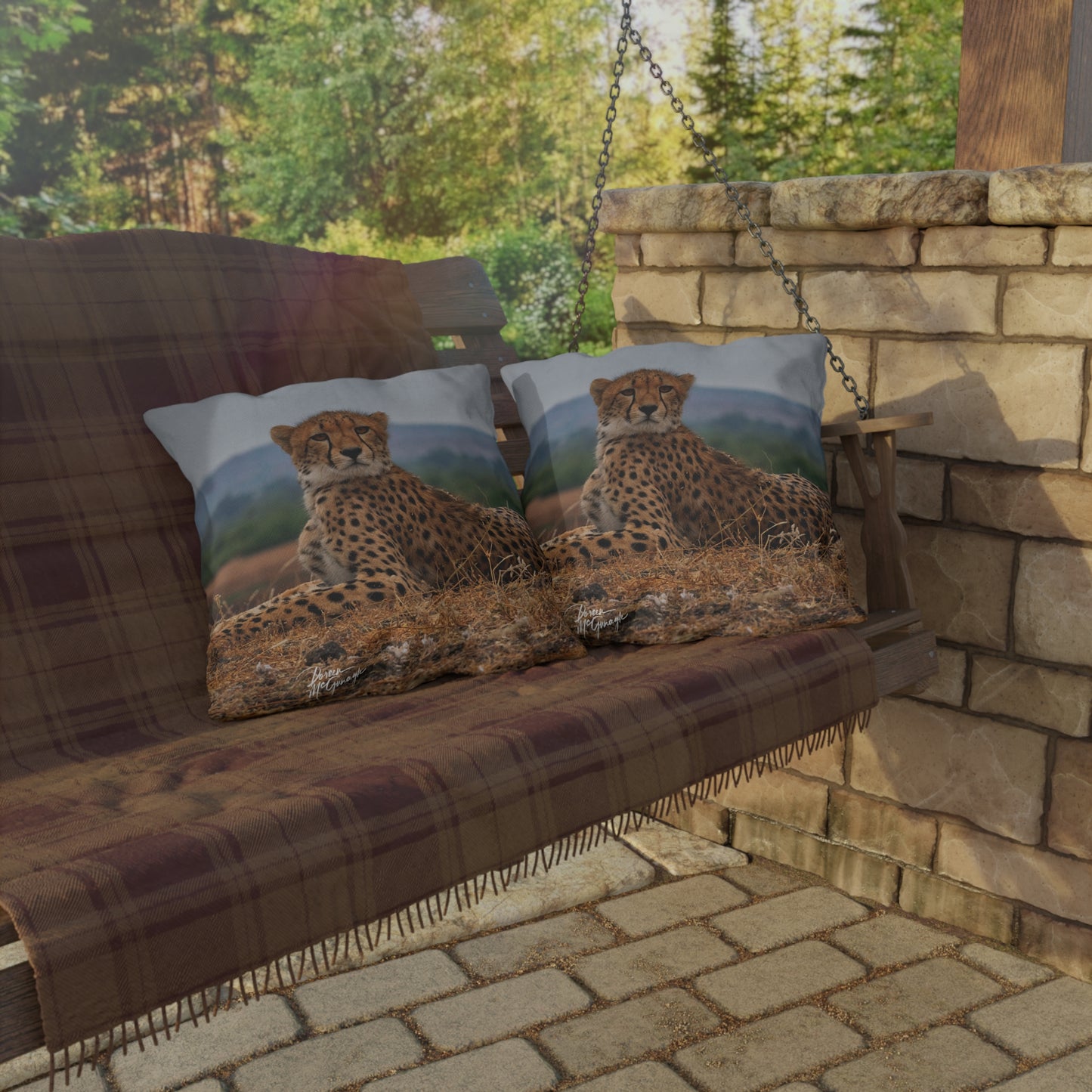 Enjoy Nature Outdoor Pillow with Cheetah Portrait – Artistic, Comfy, and Durable Decorative Accent