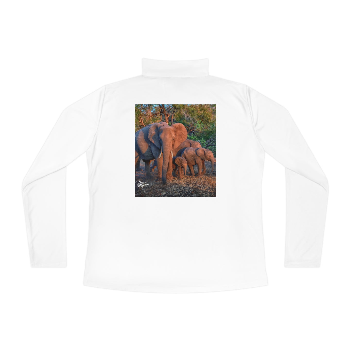 Ladies Quarter-Zip Pullover with Fine Art Image of Elephant Family by Enjoy Nature