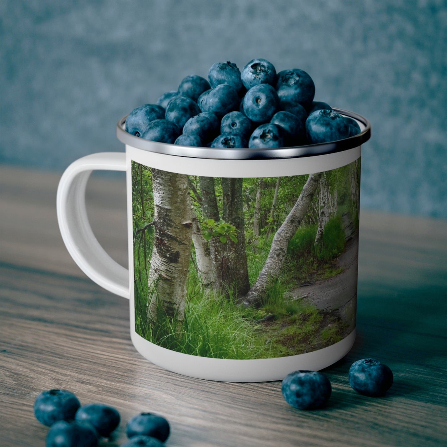 Enamel Camping Mug, Silver Birch Forest