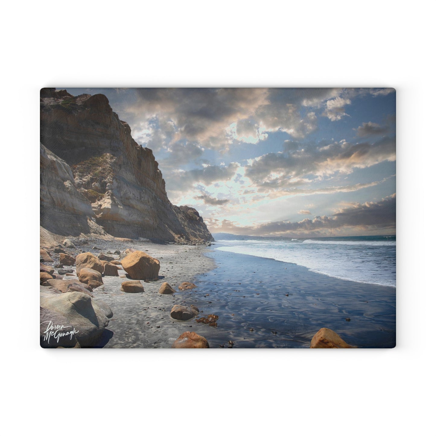 Artistic Lagoon Serenity Glass Cutting Board with Nature-Inspired Design