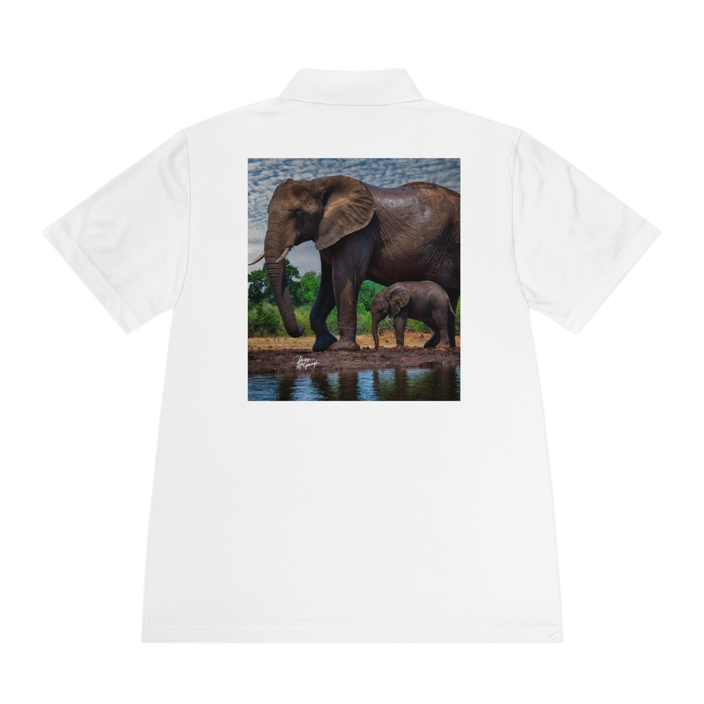 Men's Performance Polo Shirt - Mom with Elephant Baby by Enjoy Nature