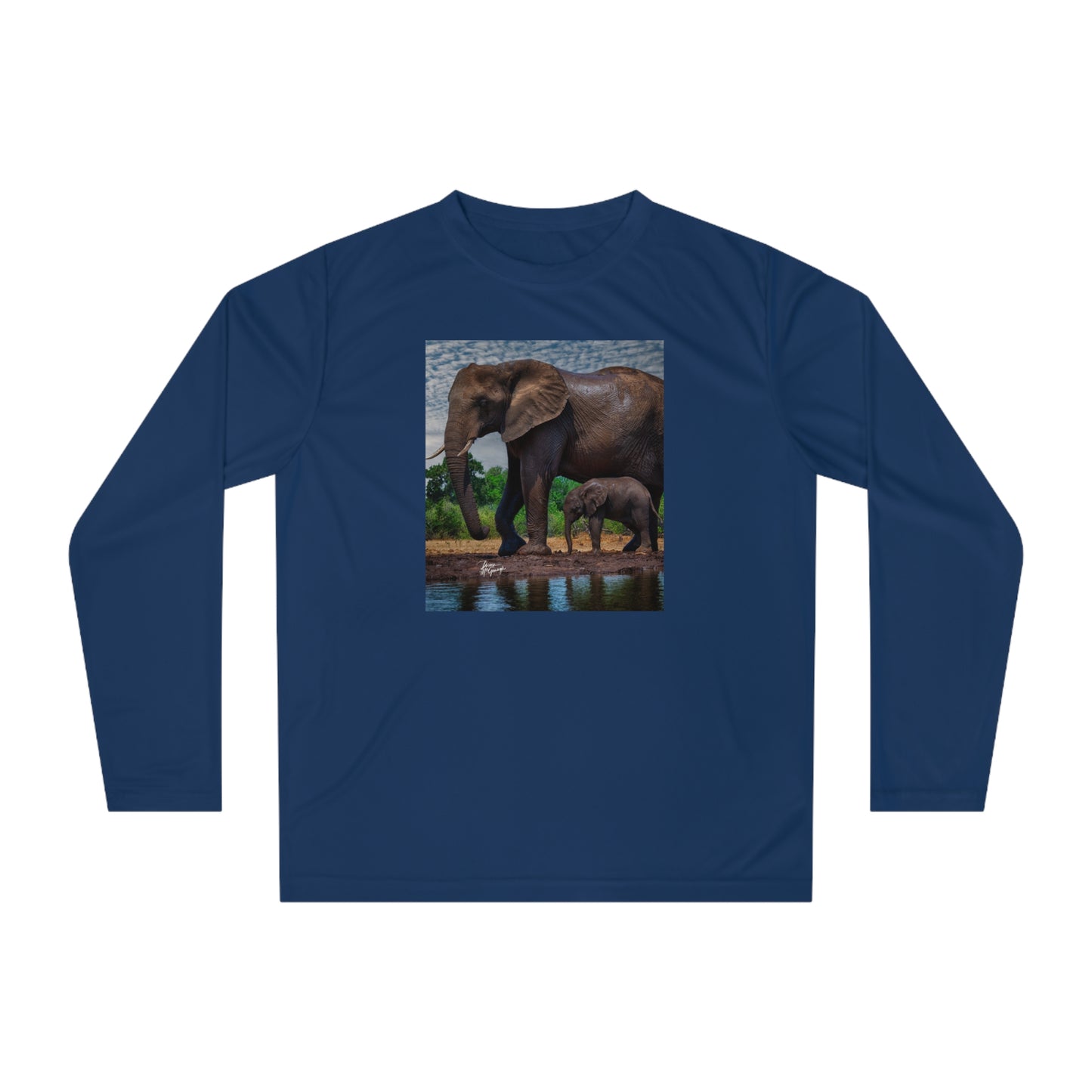 Unisex Long Sleeve Performance Tee - "Elephant Baby with Mom" by Enjoy Nature