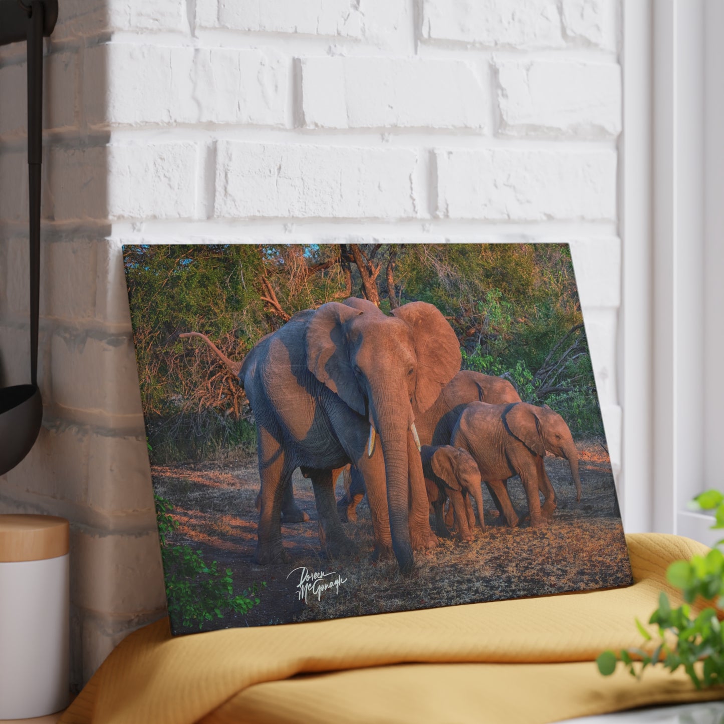 Enjoy Nature Glass Charcuterie Cutting Board with Elephant Family Design