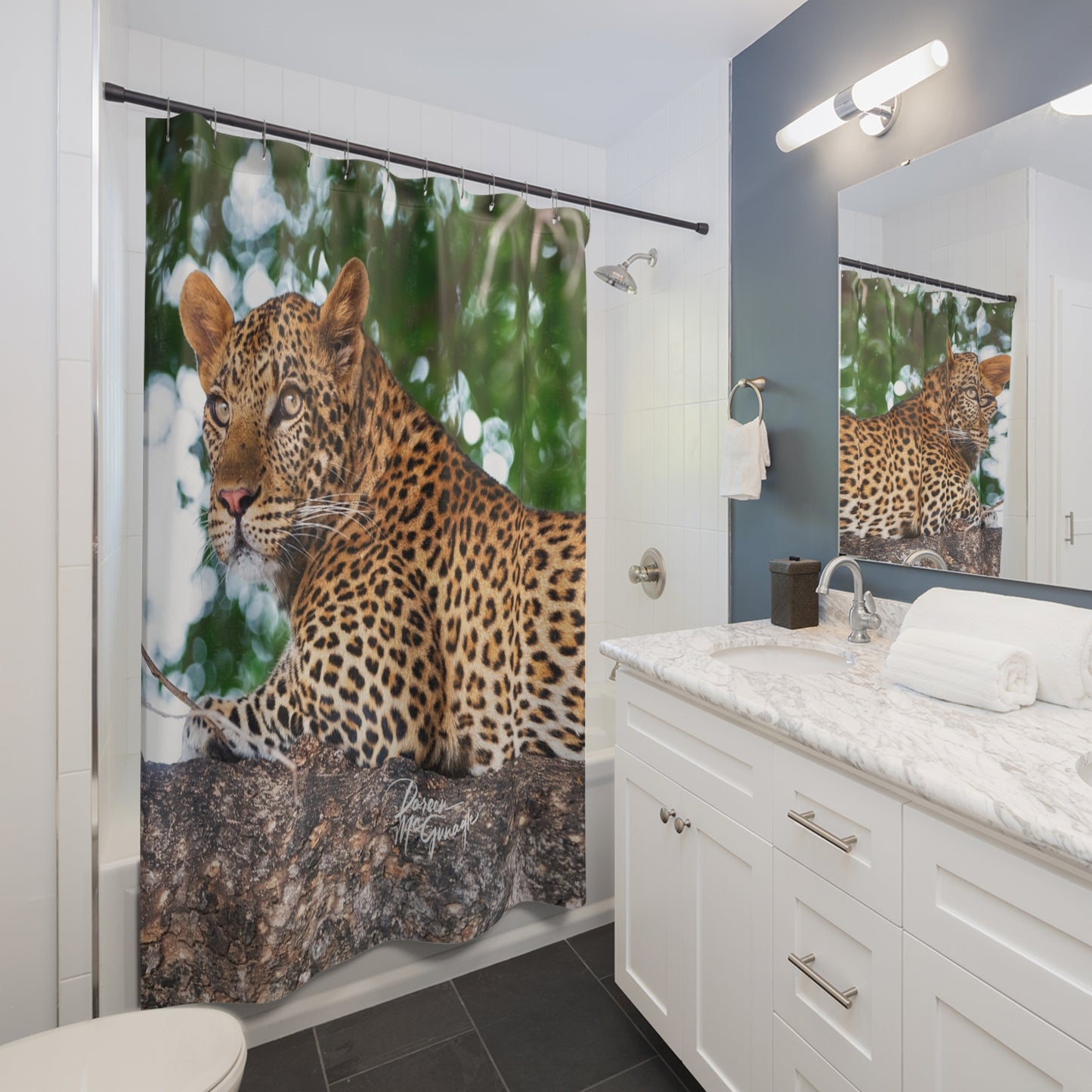 Leopard in Tree Shower Curtain | Serene & Earthy Wildlife Decor by Enjoy Nature