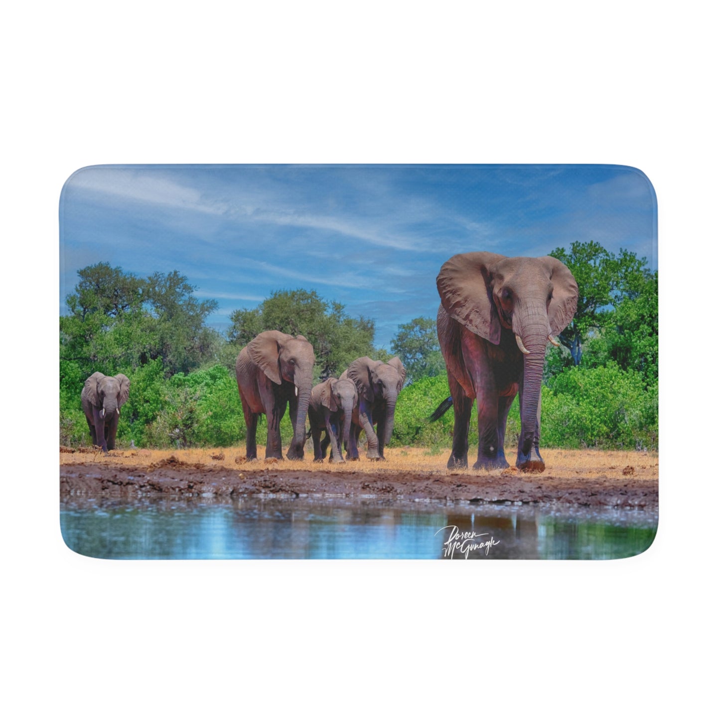 Elephant Family at Watering Hole Memory Foam Bath Mat from Enjoy Nature