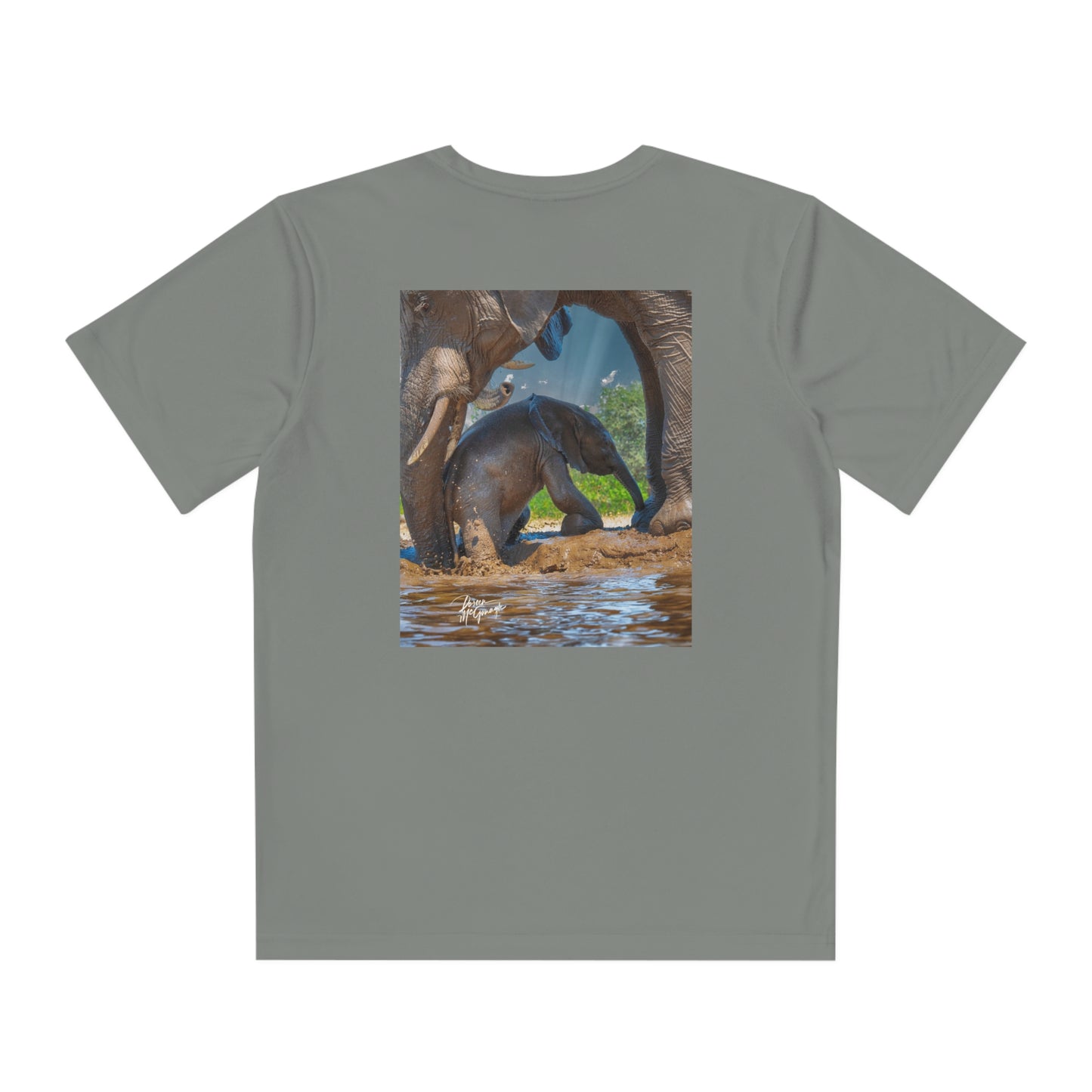 Youth Competitor Tee with Fine Art Image Elephant Baby with Mom's Gentle Touch by Enjoy Nature