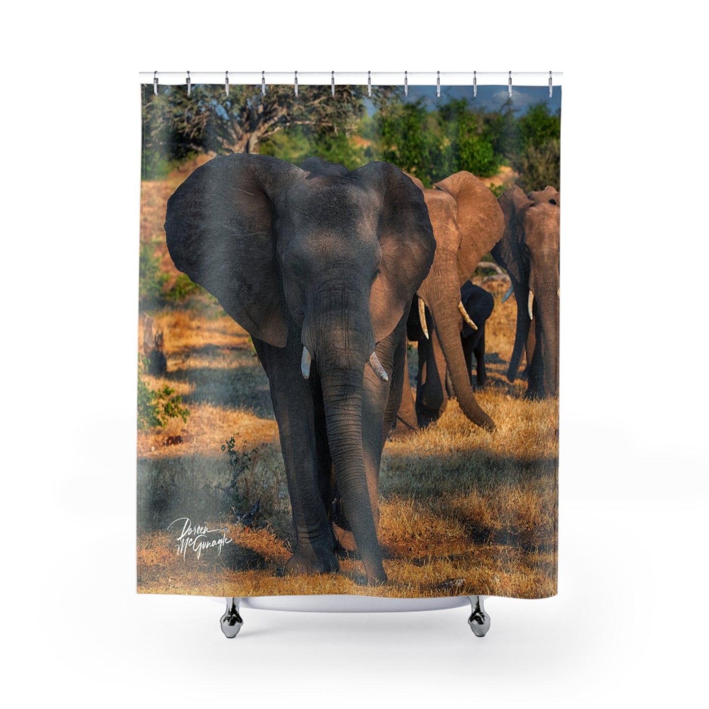 Spirited Elephant Herd Shower Curtain | Whimsical & Earthy Bathroom Decor by Enjoy Nature