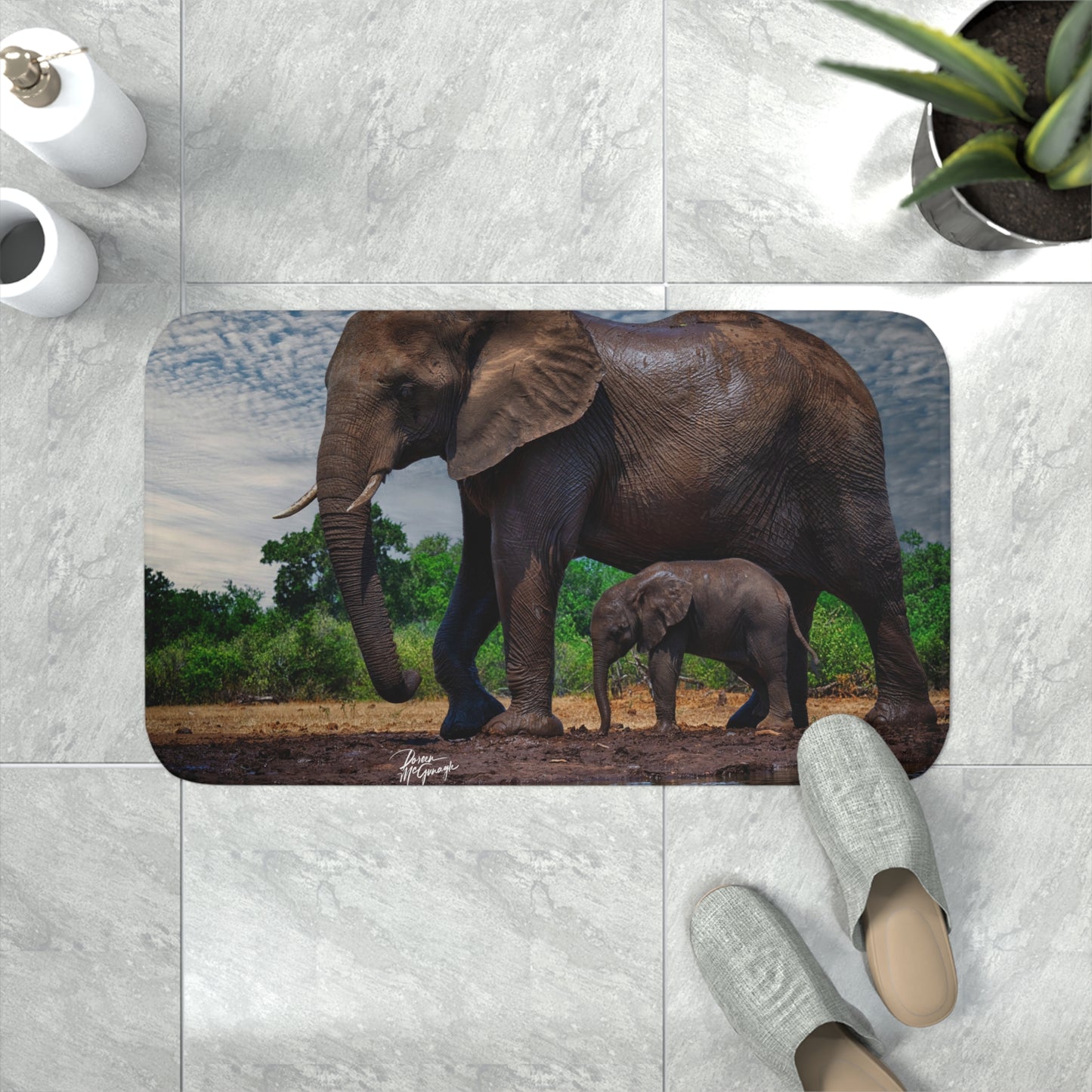 Baby Elephant Walk with Mom Memory Foam Bath Mat from Enjoy Nature