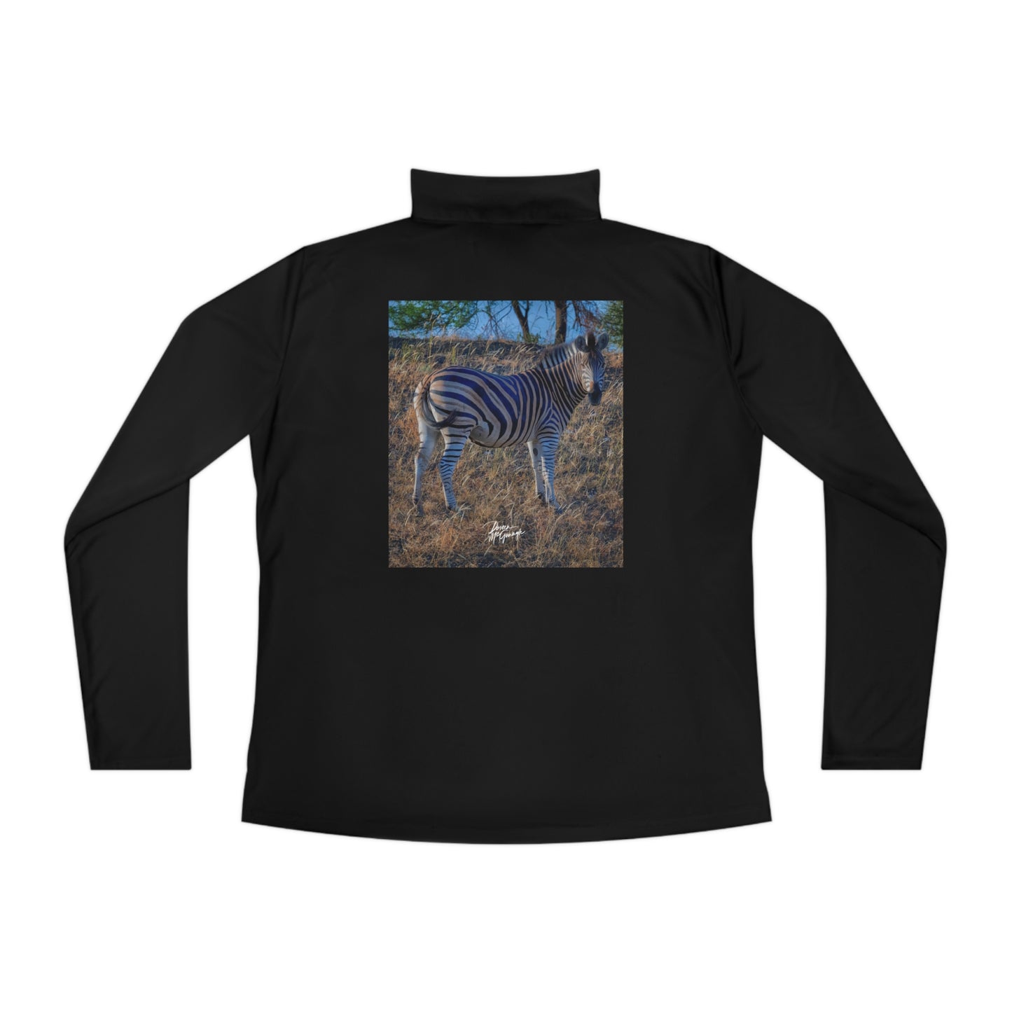 Ladies Quarter-Zip Pullover with Fine Art Image of Baby Zebra by Enjoy Nature