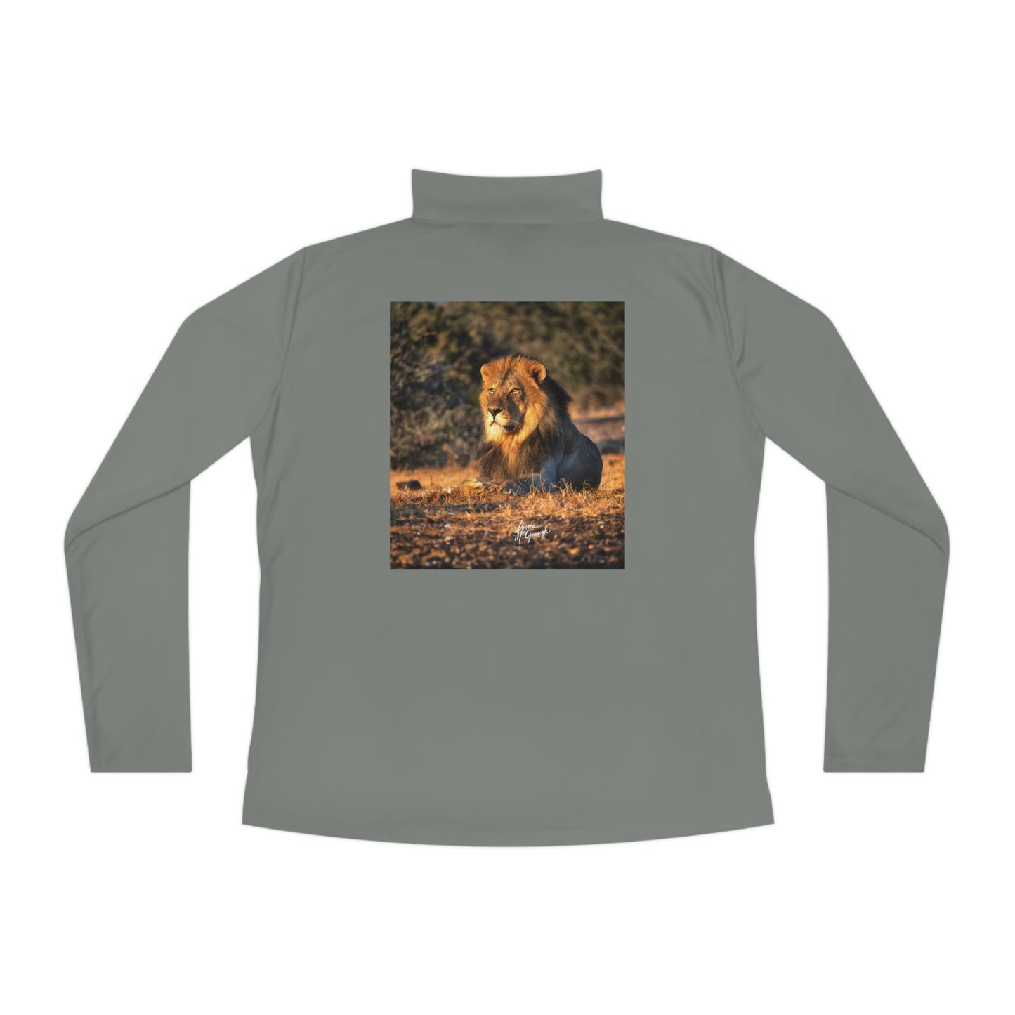 Ladies Quarter-Zip Pullover with Fine Art Image of Lion King of the Jungle by Enjoy Nature