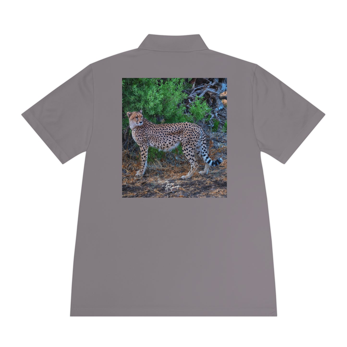 Men's Performance Polo Shirt - Cheetah Stand by Enjoy Nature