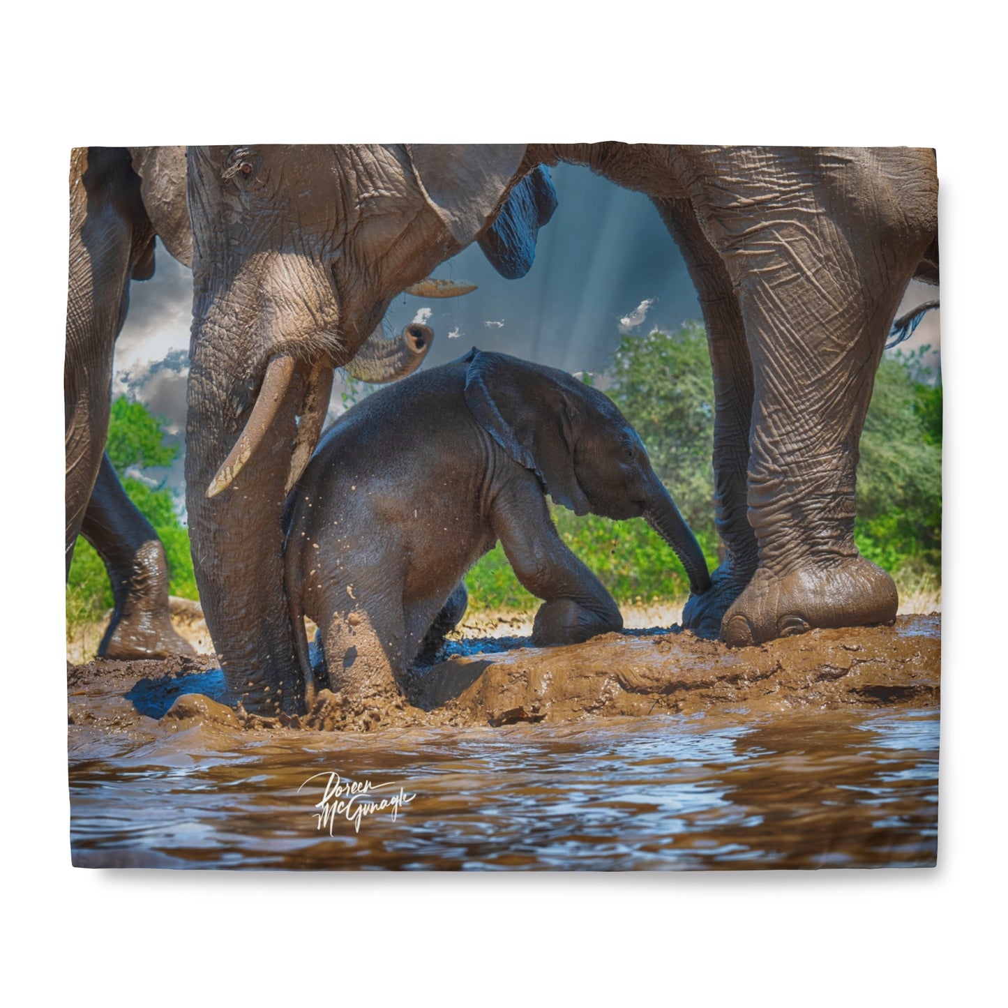 Enjoy Nature Baby Elephant with Mom at Watering Hole Duvet Cover