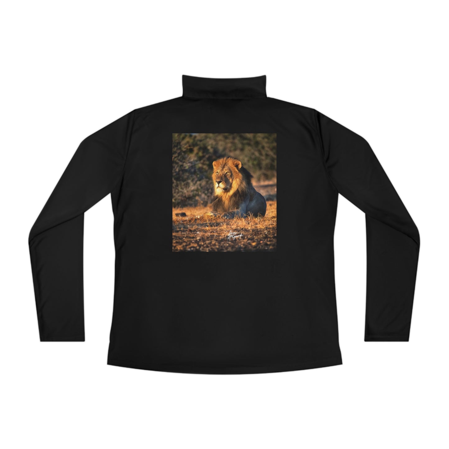 Ladies Quarter-Zip Pullover with Fine Art Image of Lion King of the Jungle by Enjoy Nature