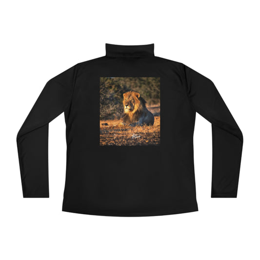 Ladies Quarter-Zip Pullover with Fine Art Image of Lion King of the Jungle by Enjoy Nature