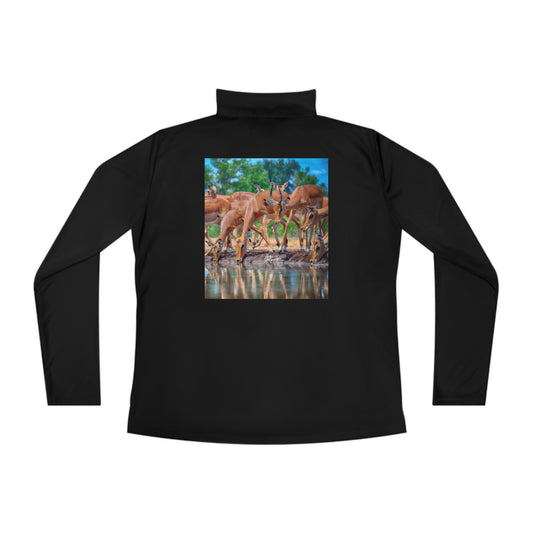 Ladies Quarter-Zip Pullover with Fine Art Image of African Antelope by Enjoy Nature