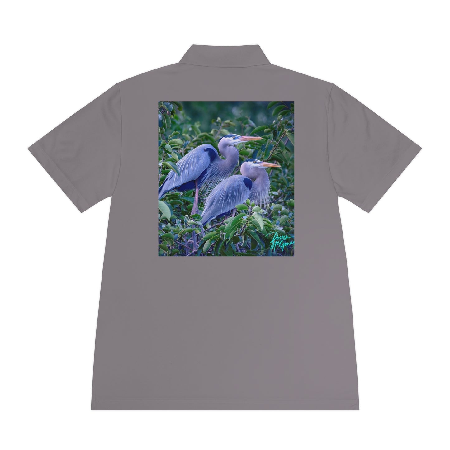 Mens polo shirts Blue Heron Breeding Pair, performance shirt, plus sizes