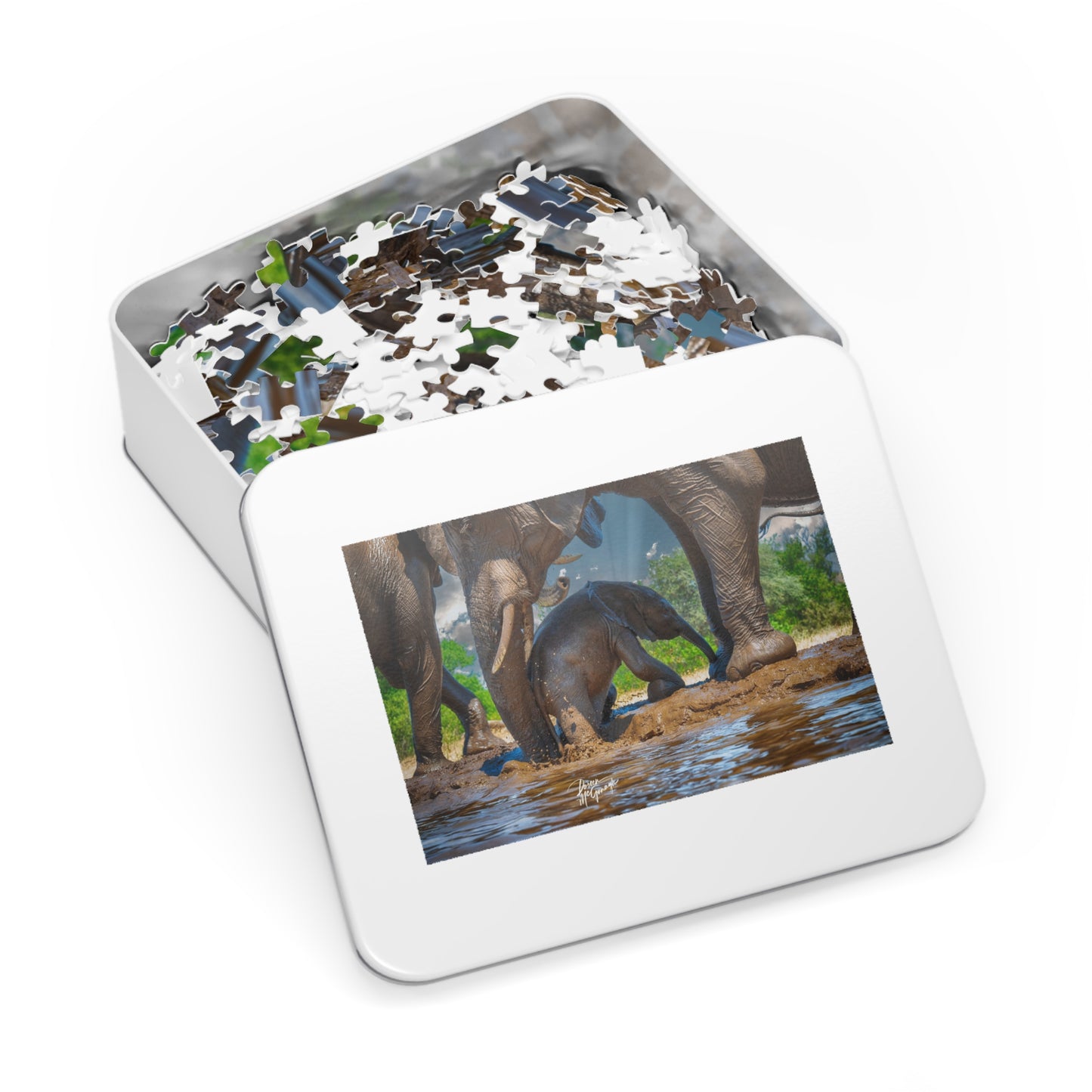 Elephant Baby with Mom Jigsaw Puzzle by Enjoy Nature