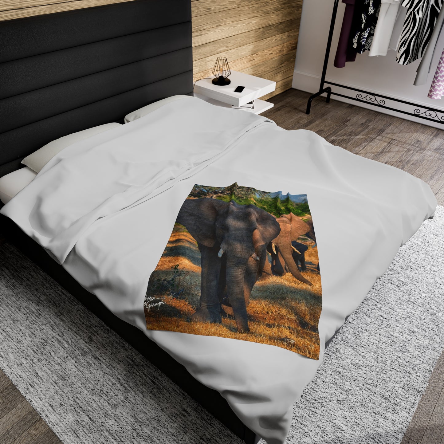 Velveteen Plush Blanket with Elephant Herd Walking by Enjoy Nature