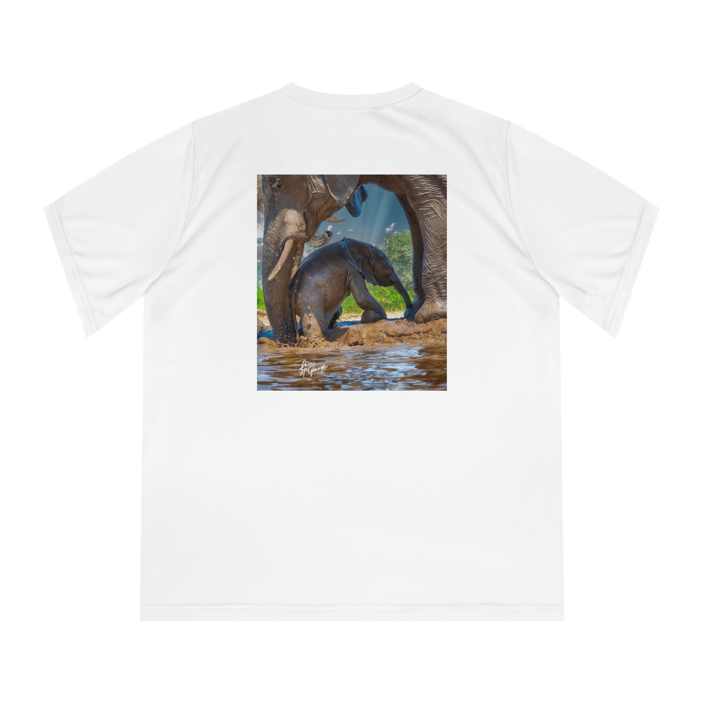 Women's Performance V-Neck T-Shirt - Elephant Baby with Mom's Gentle Touch by Enjoy Nature