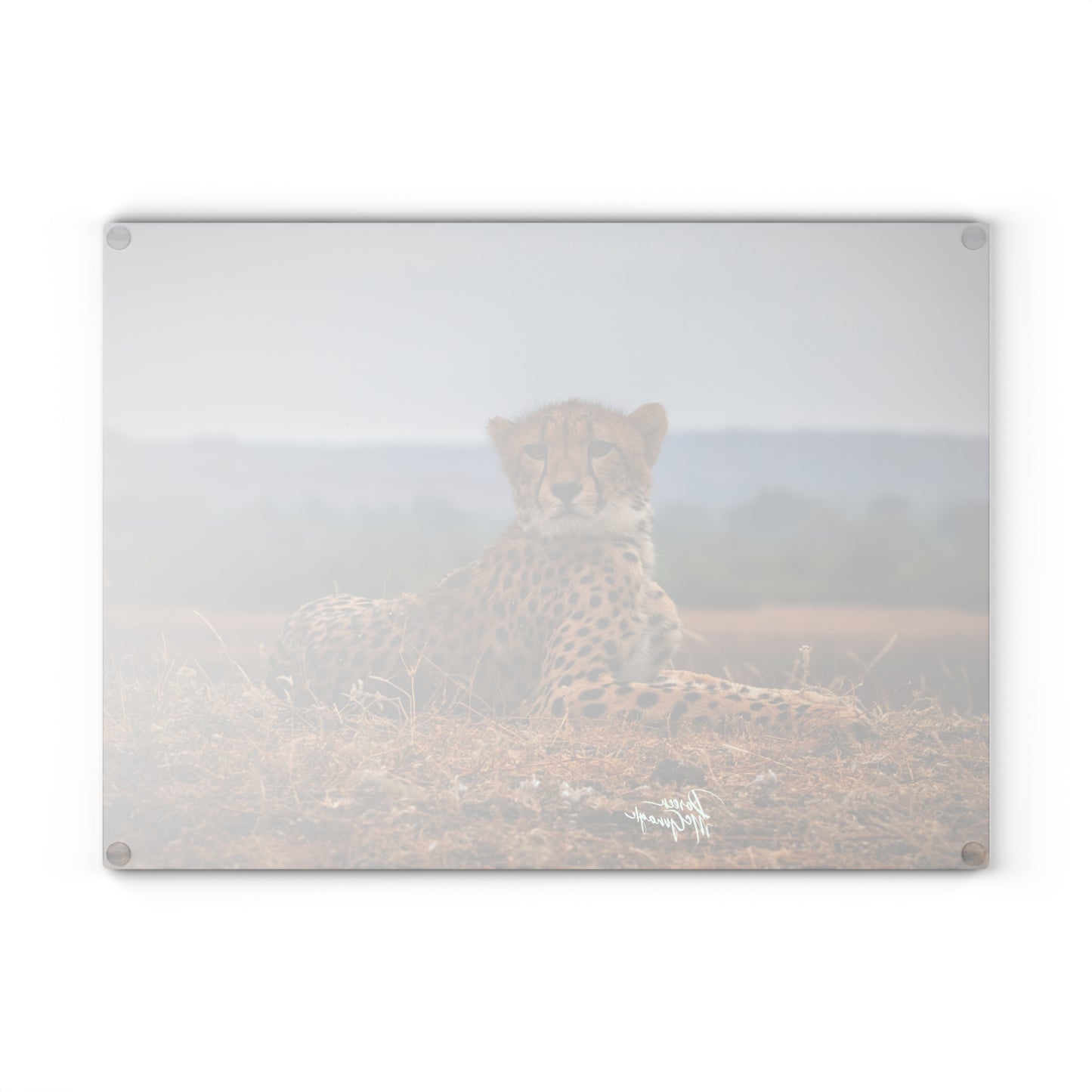 Enjoy Nature Glass Charcuterie Cutting Board with Cheetah Portrait