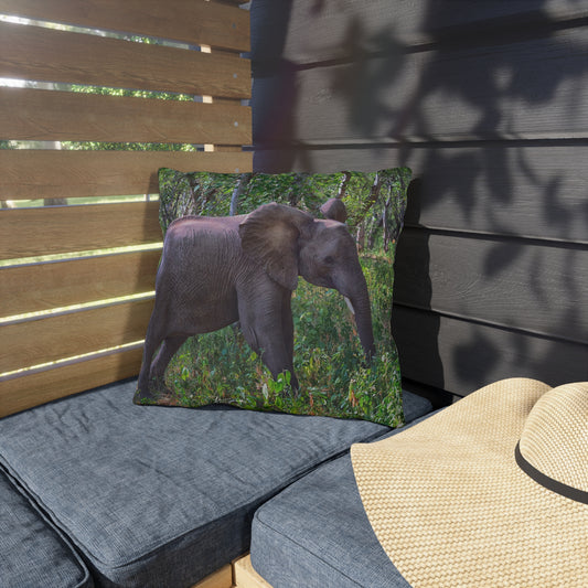 Enjoy Nature Outdoor Pillow with Elephant Baby in Forest – Artistic, Comfy, and Durable Decorative Accent