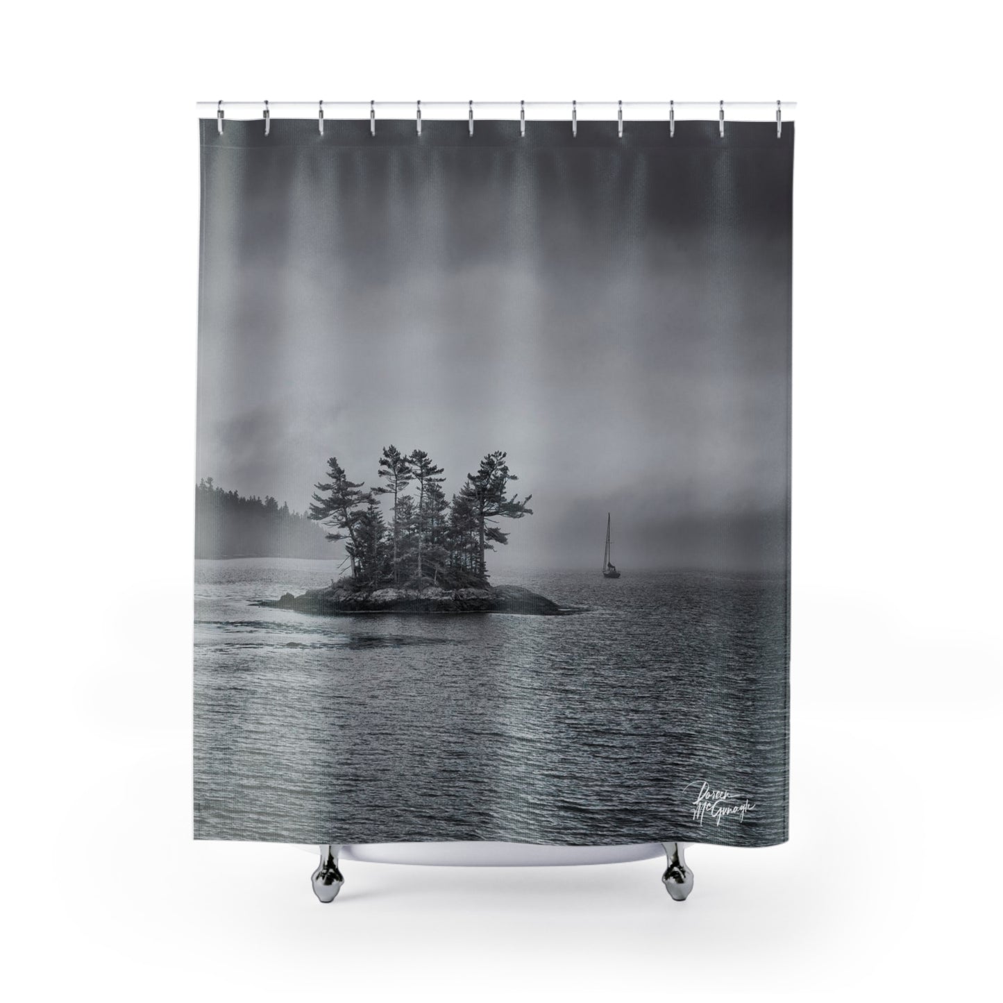 Whimsical Shower Curtain|Nature Shower Curtain|Misty Black and White Shower Curtain|Unique Shower Curtain|Modern Bathroom Accessories