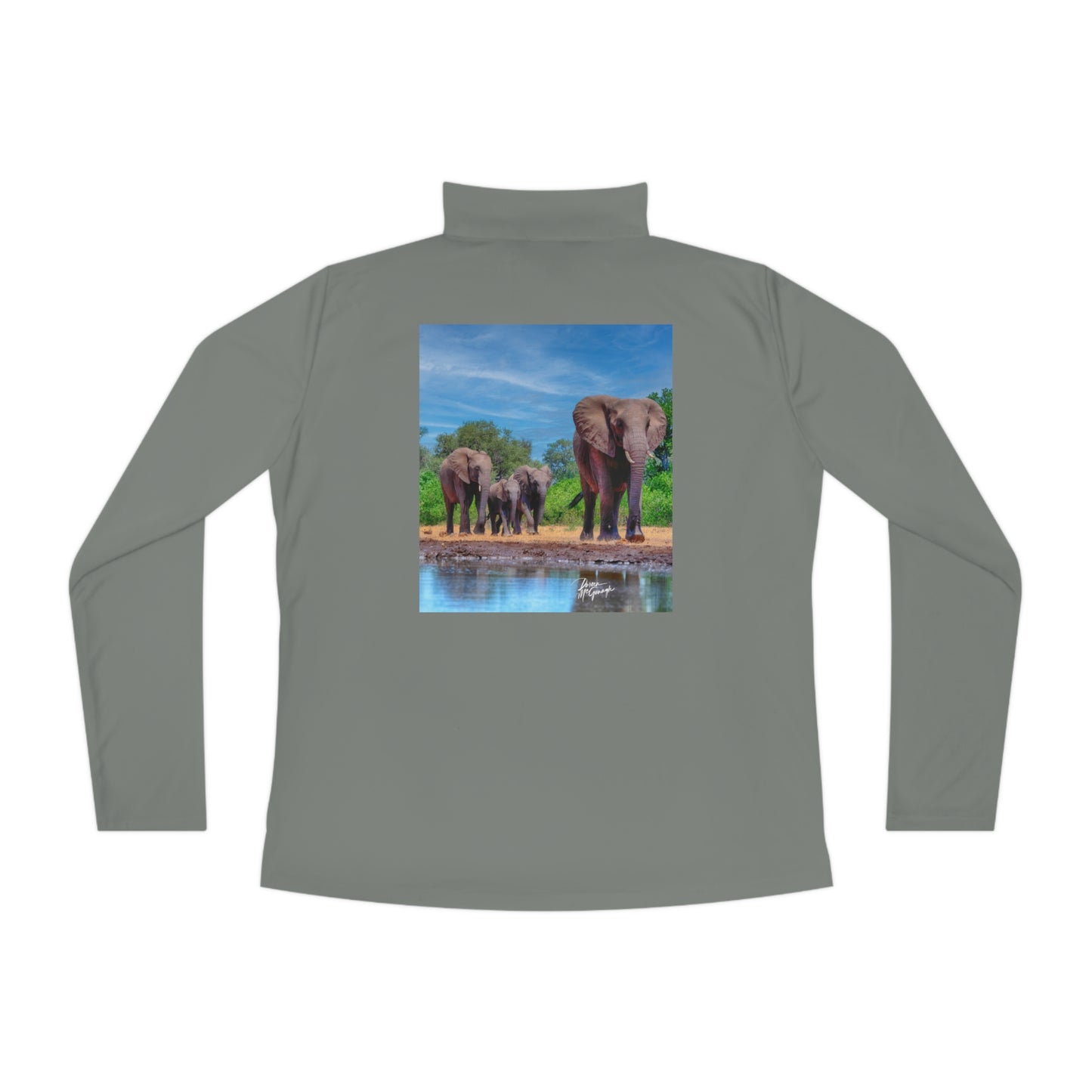 Ladies Quarter-Zip Pullover with Fine Art Image of Elephant Family Walking by Enjoy Nature