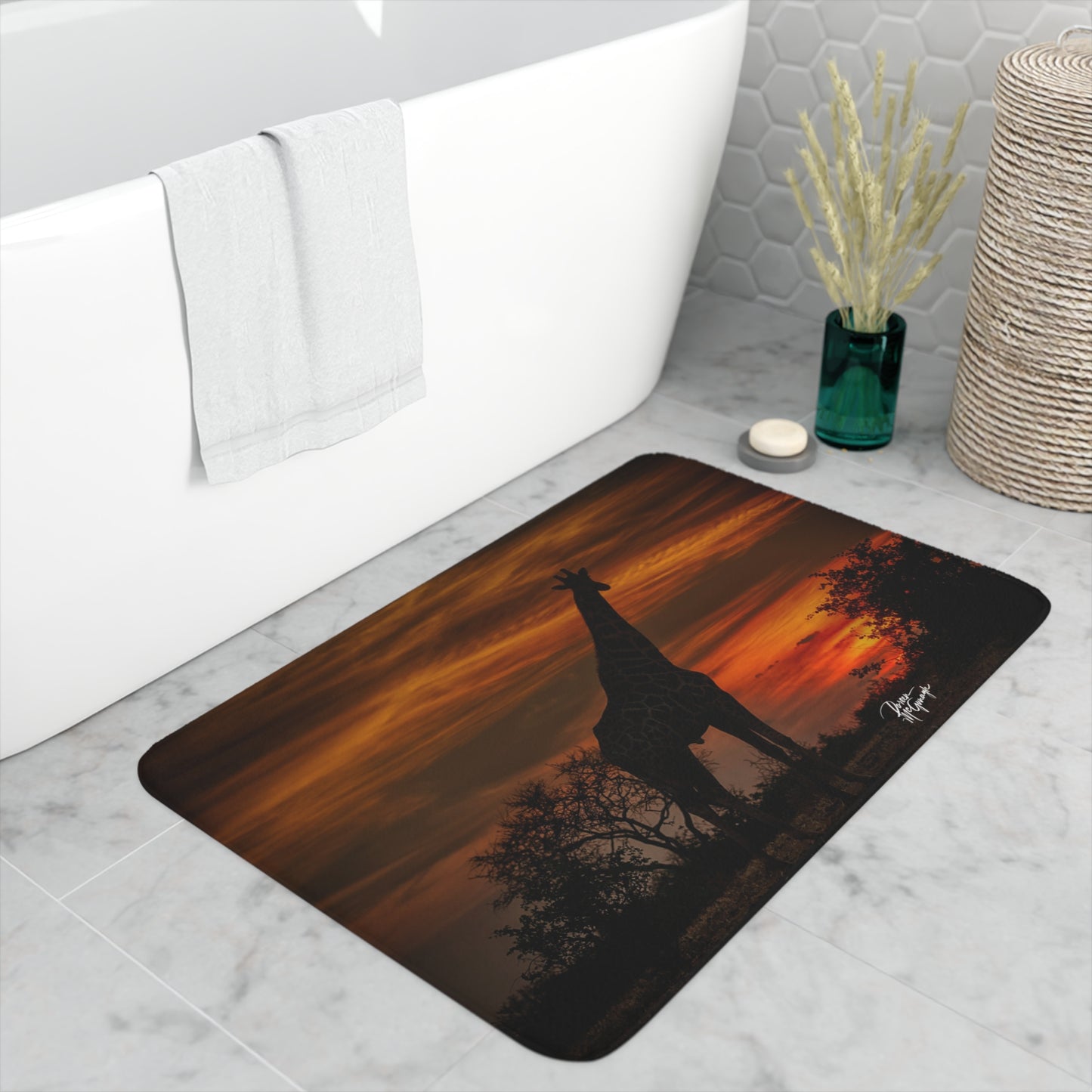 Forest Giraffe at Sunset Memory Foam Bath Mat from Enjoy Nature