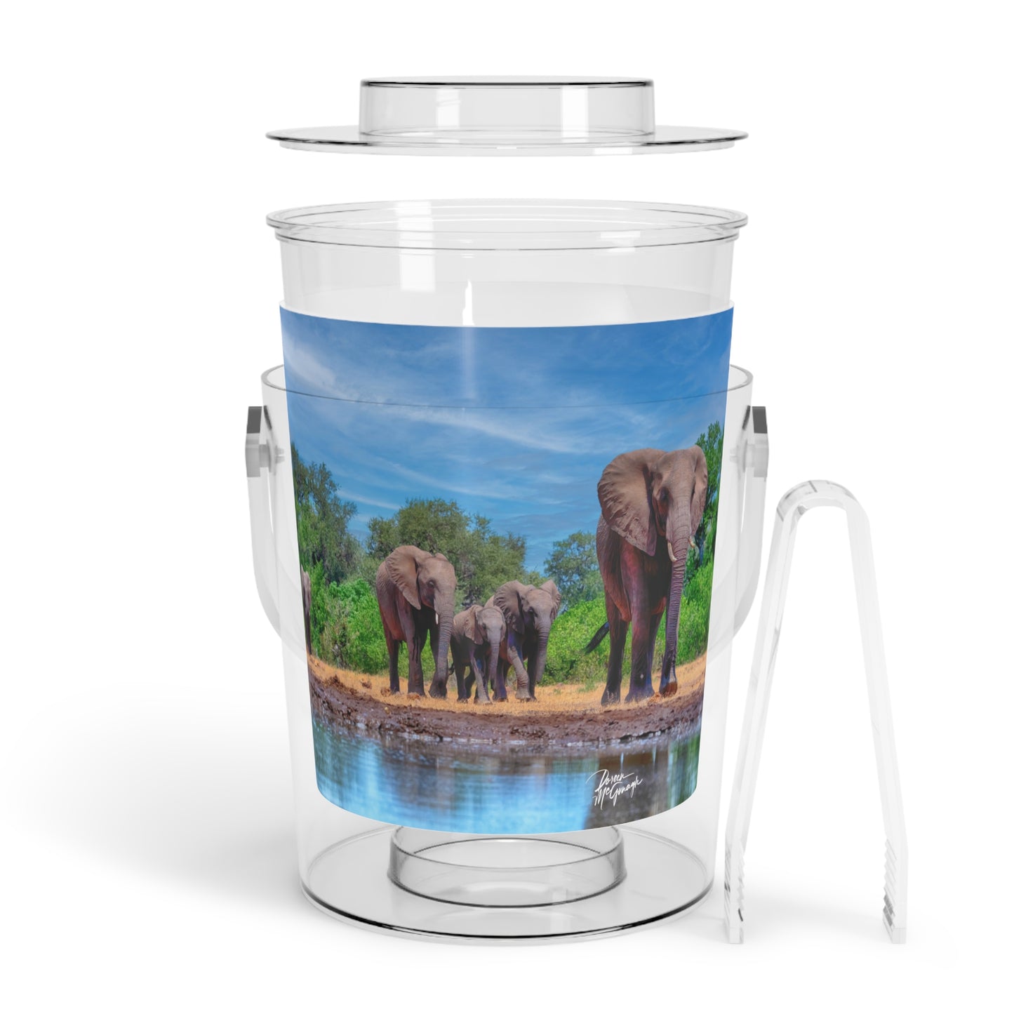 Enjoy Nature Elephant Family at Watering Hole Insulated Ice Bucket