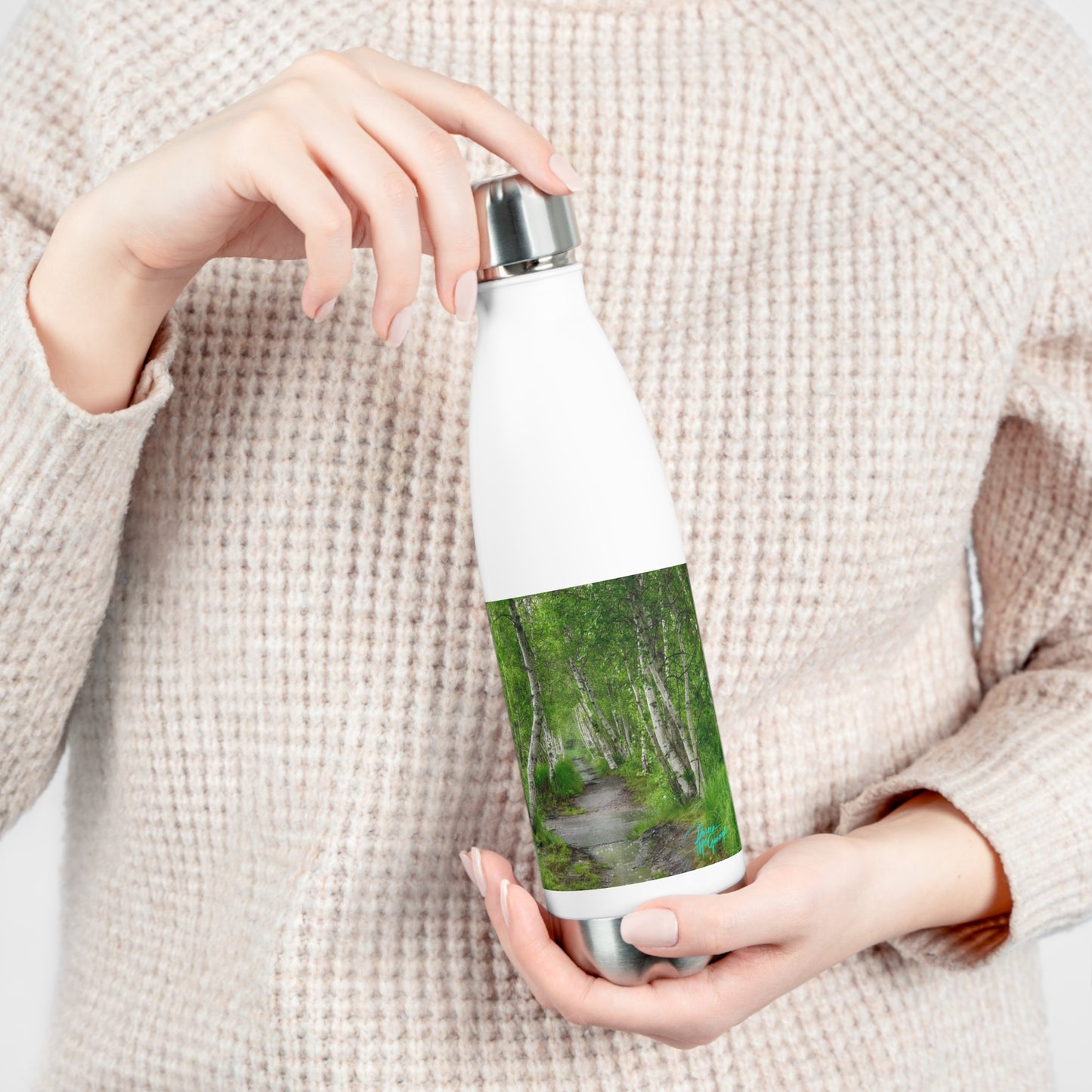 Eco friendly water bottle, Silver Birch Path, 20oz Insulated Bottle