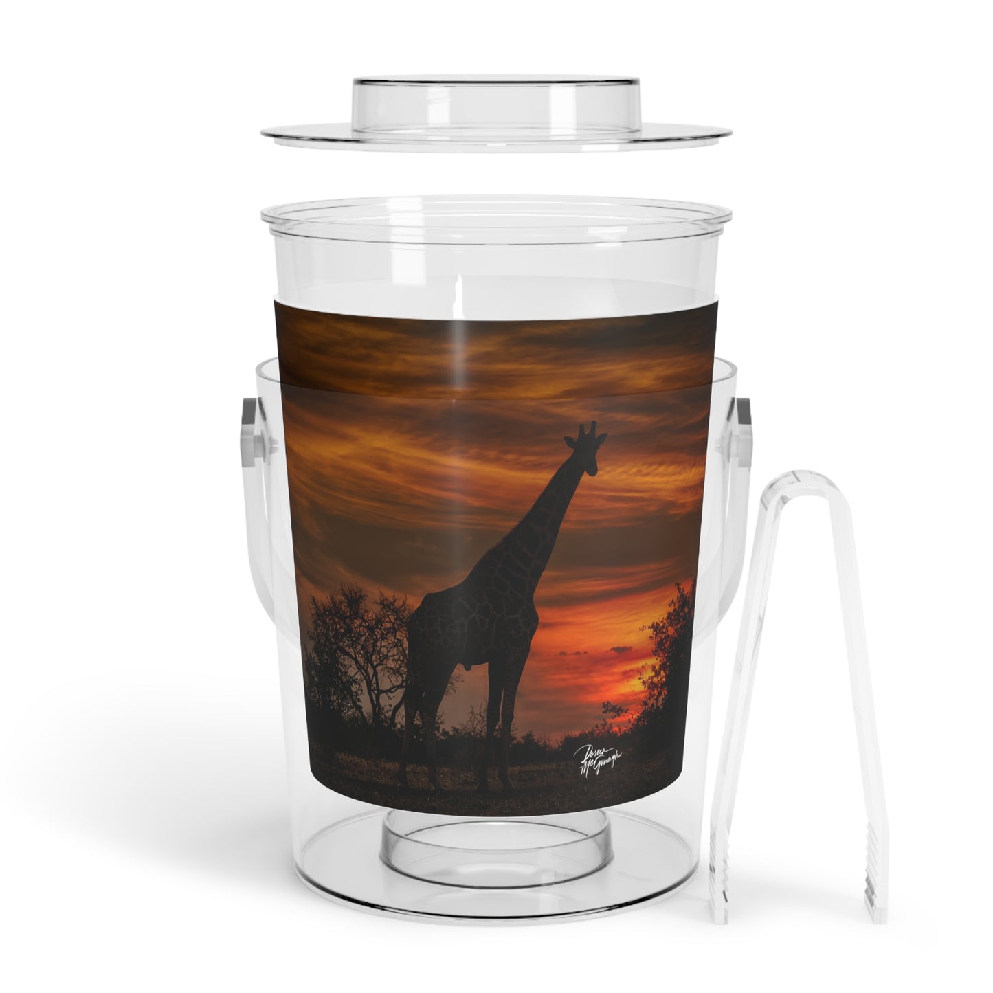 Enjoy Nature Giraffe Silhouette at Sunset Insulated Ice Bucket