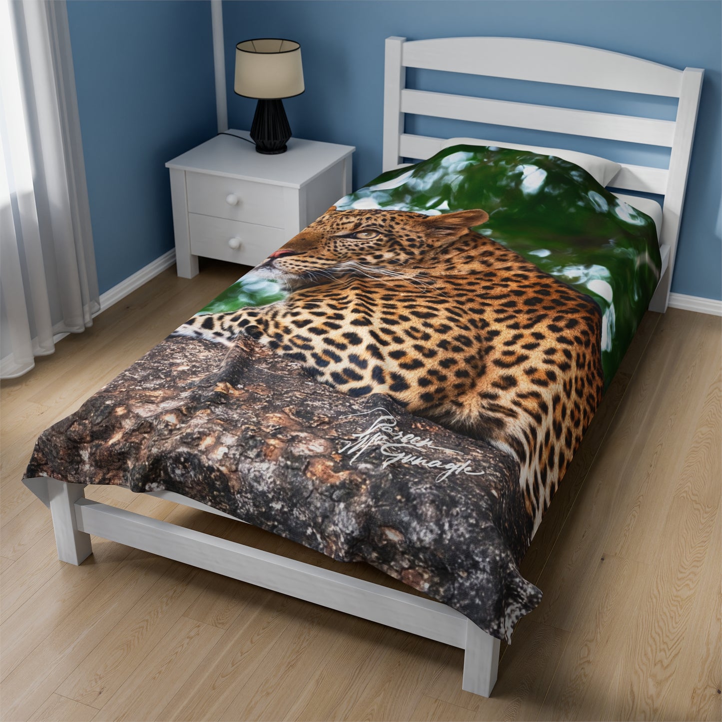 Velveteen Plush Blanket with Leopard in Tree by Enjoy Nature