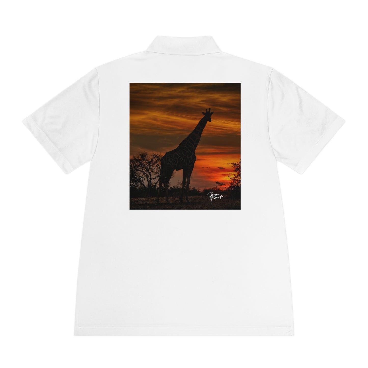 Men's Performance Polo Shirt - Giraffe Silhouette at Sunset by Enjoy Nature