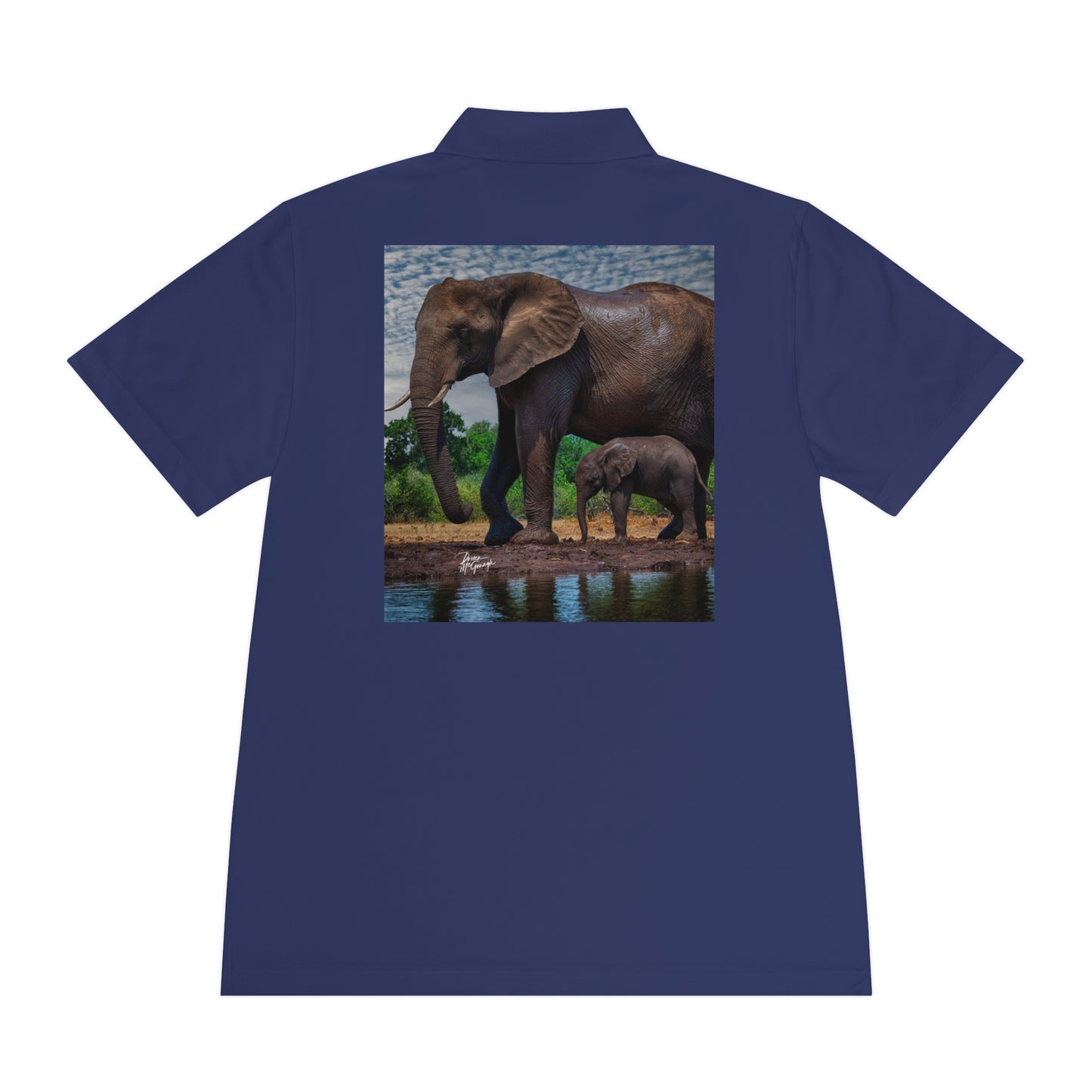 Men's Performance Polo Shirt - Mom with Elephant Baby by Enjoy Nature